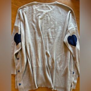 Mer Sea Women's Gray sweater with Navy Heart Elbow Patches